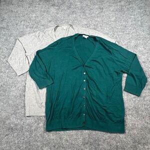 Lot Of 2 Old Navy Cardigan Sweater Womens 2XL Gray Green Cotton Button Front